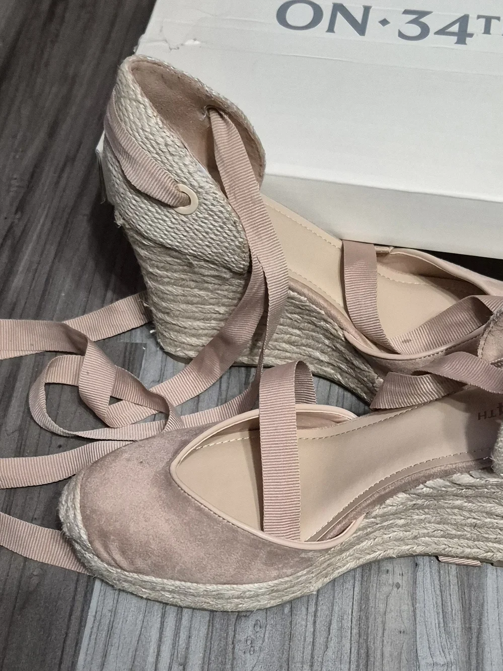 Wedge Espadrille Lace-Up Pumps in Blush Pink